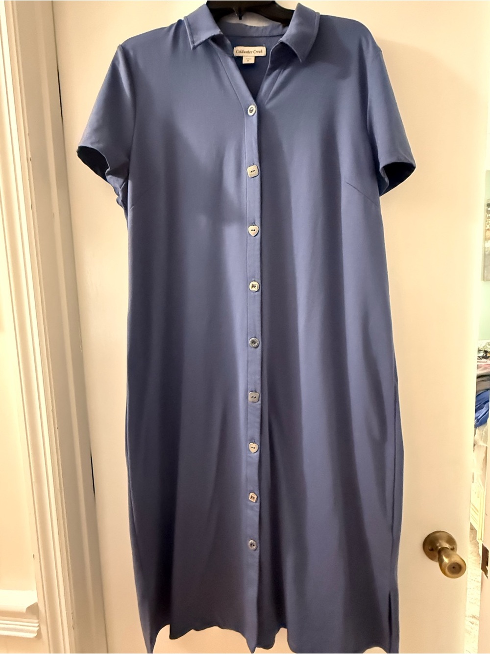 Coldwater Creek Slate Blue Button-Front Shirt Dress